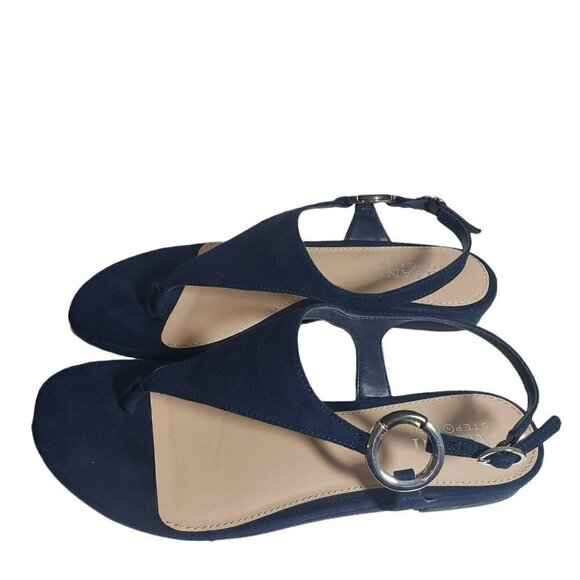 Alfani Womens Hayydenf Navy Open Toe Thong Slingback Buckle Flat Sandals Sz 6.5 - Picture 4 of 10